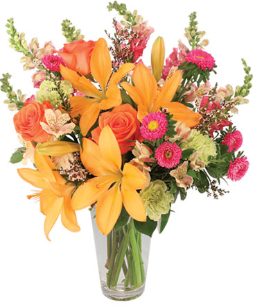 Sunset Lilies & Roses Flower Arrangement in Towanda, PA | Flowers By Donna